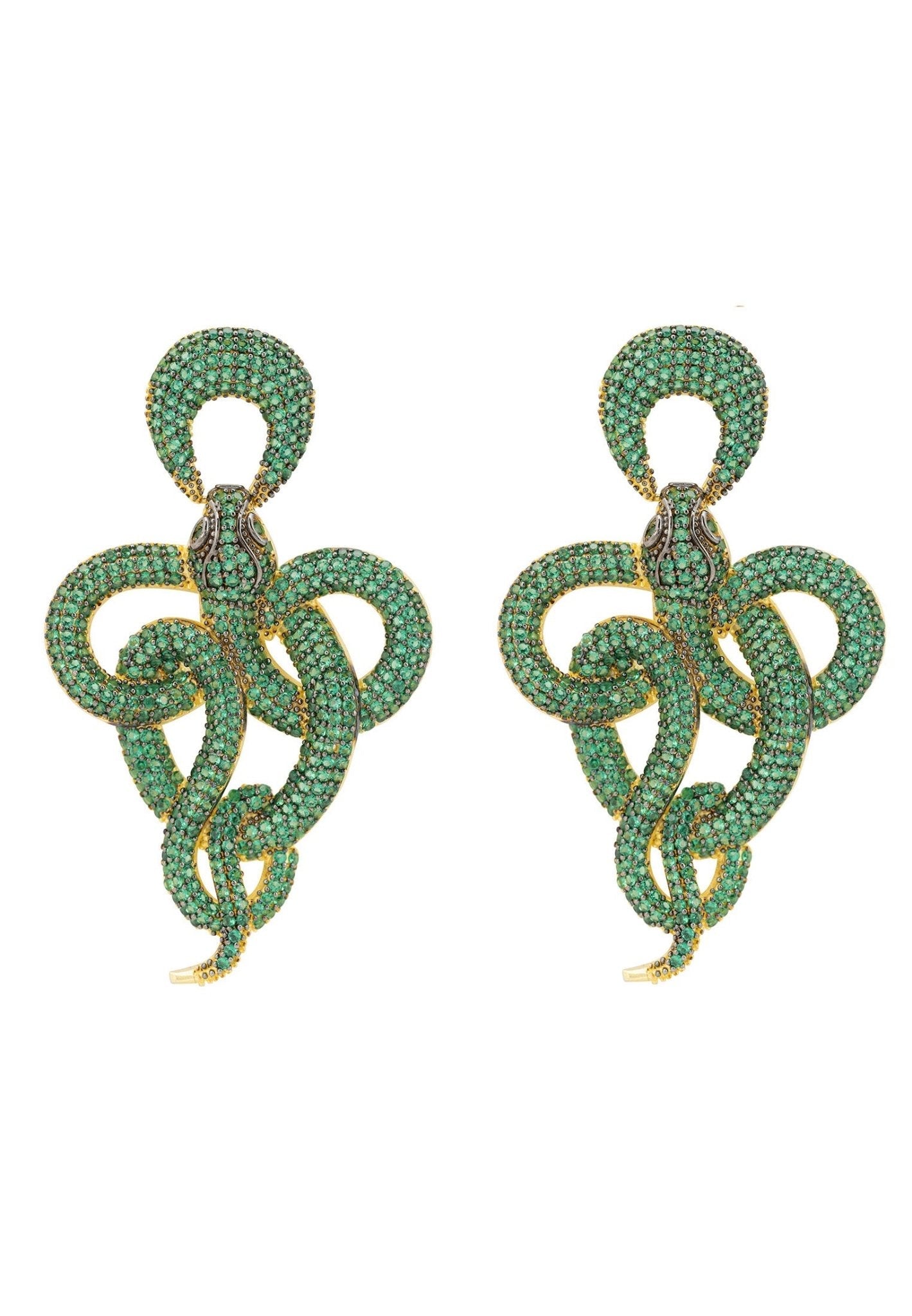 Viper Snake Drop Earrings Gold Emerald - My Store