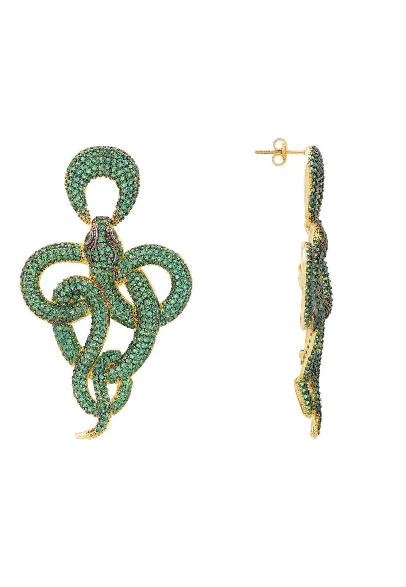 Viper Snake Drop Earrings Gold Emerald - My Store