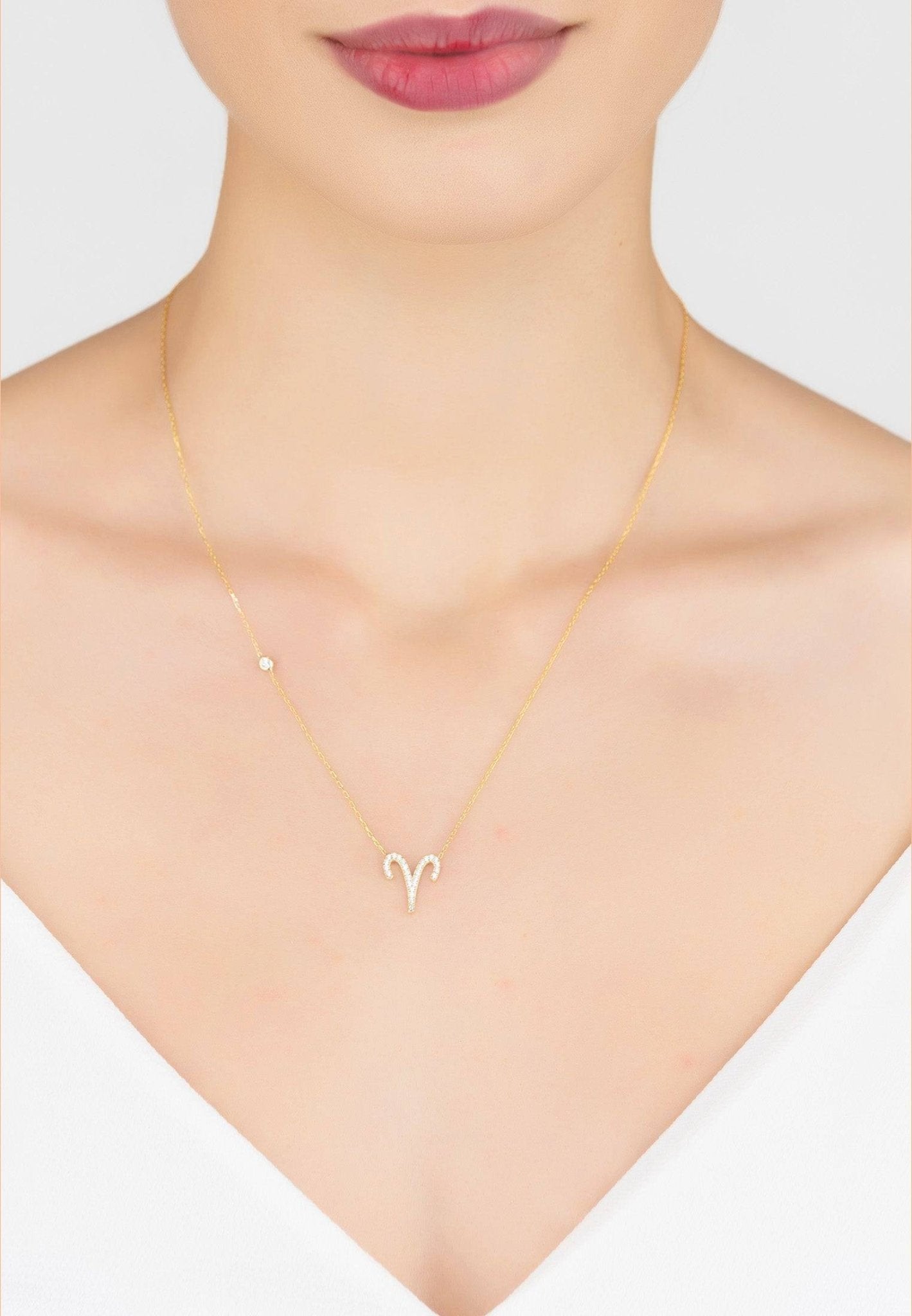 Zodiac Star Sign Pendant Necklace Gold Aries - My Store