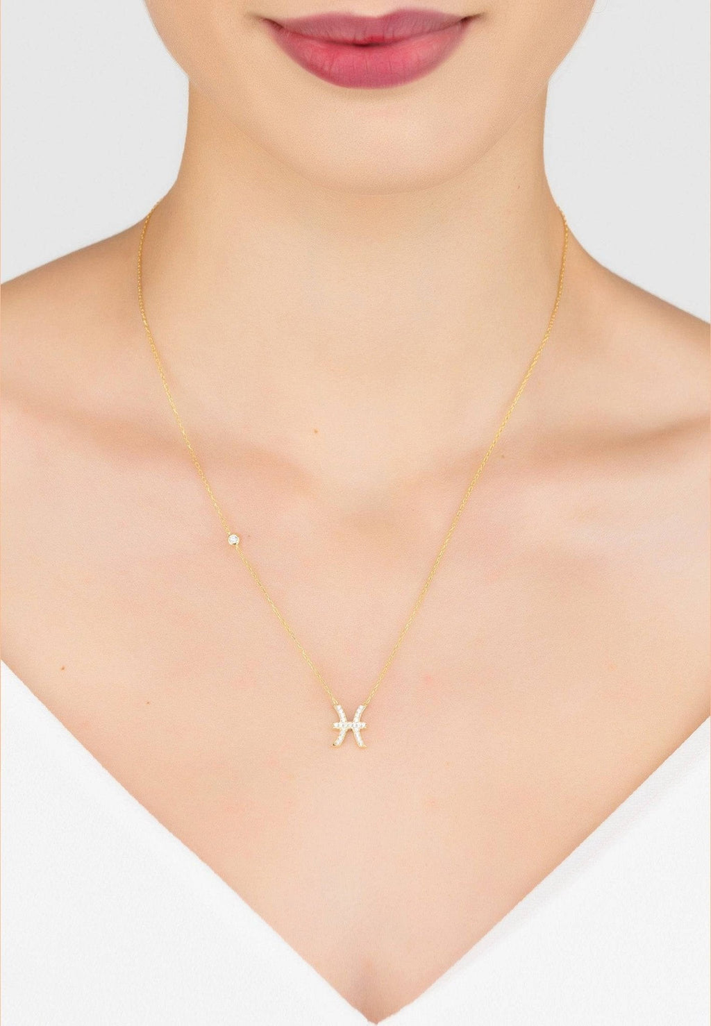 Zodiac Star Sign Pendant Necklace Gold Pisces - My Store