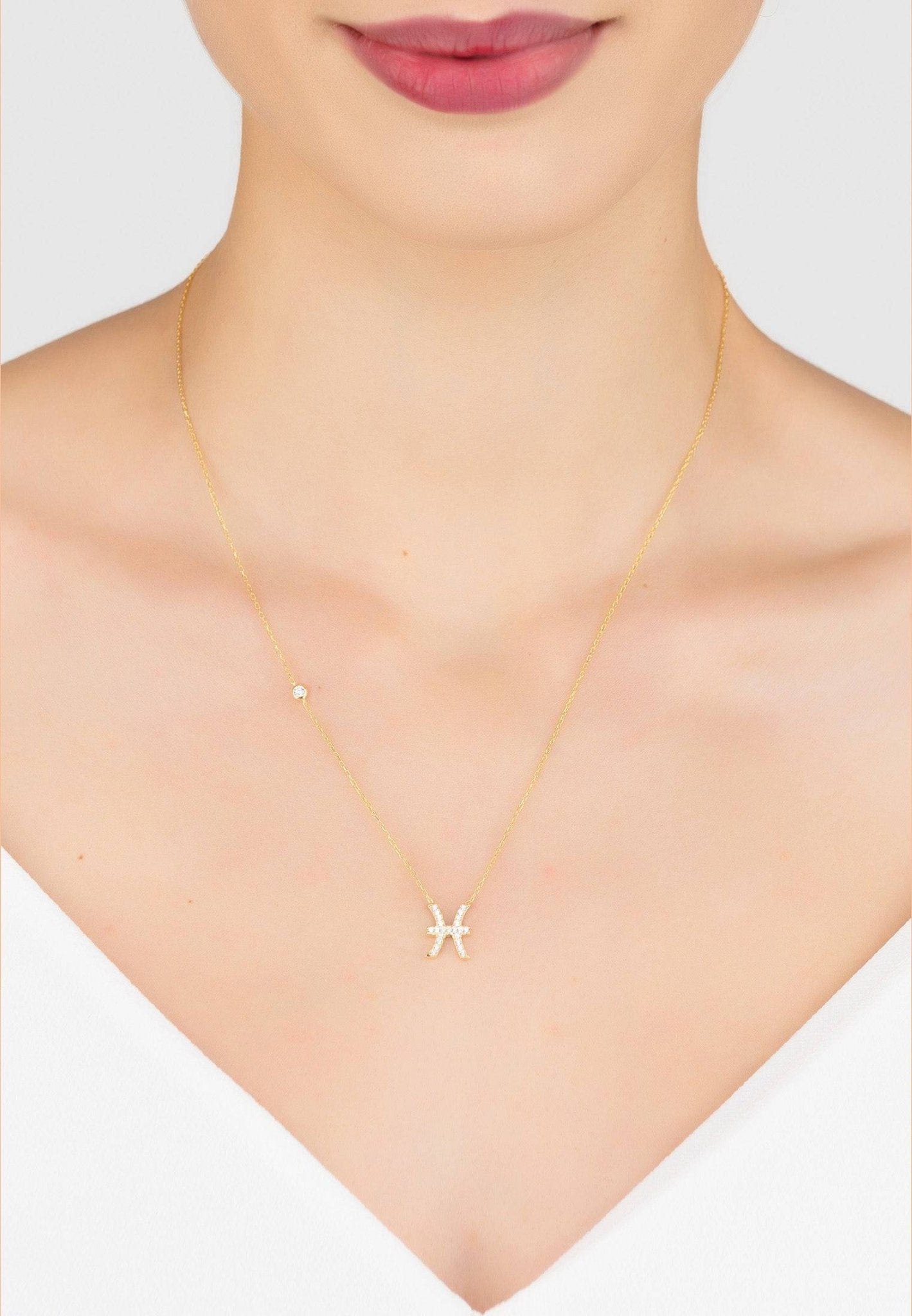 Zodiac Star Sign Pendant Necklace Gold Pisces - My Store