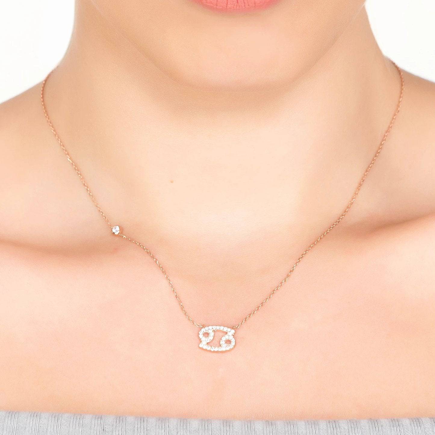 Zodiac Star Sign Pendant Necklace Silver Cancer - My Store